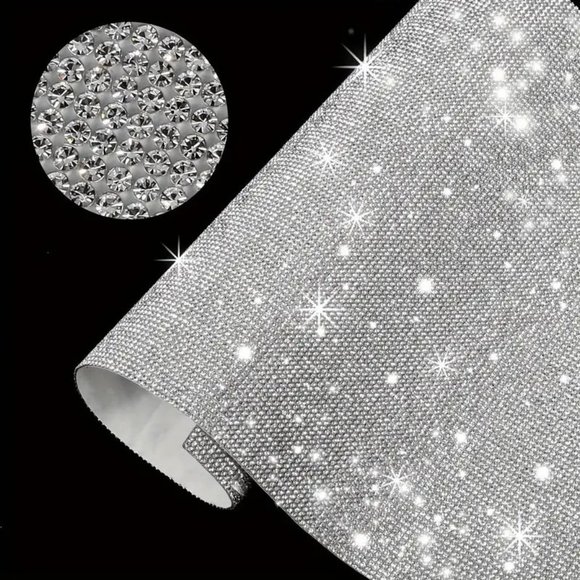 NEW 1 Piece Shiny Rhinestone Self-Adhesive Sticker Sheet - Silver - Picture 1 of 2